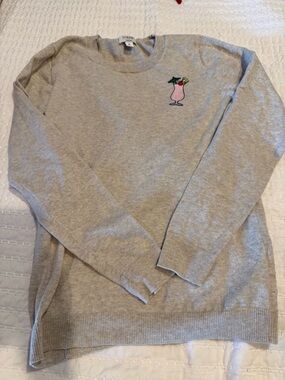 J. Crew Cream Crewneck Sweater with Pink Cocktail Embroidery